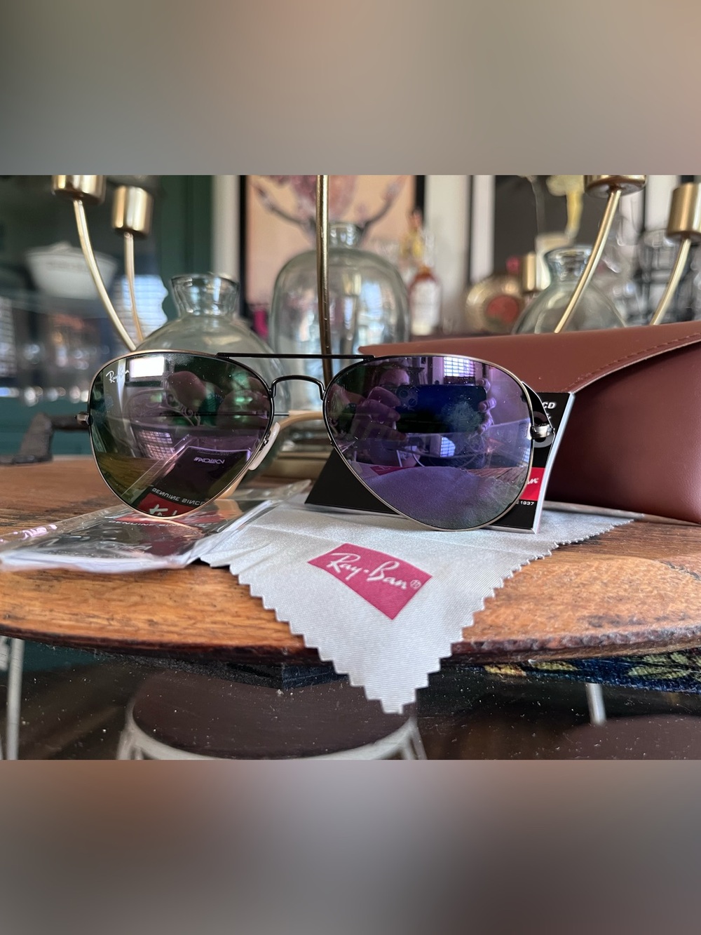 Ray-Ban Aviator Sunglasses with Purple Mirrored Lenses